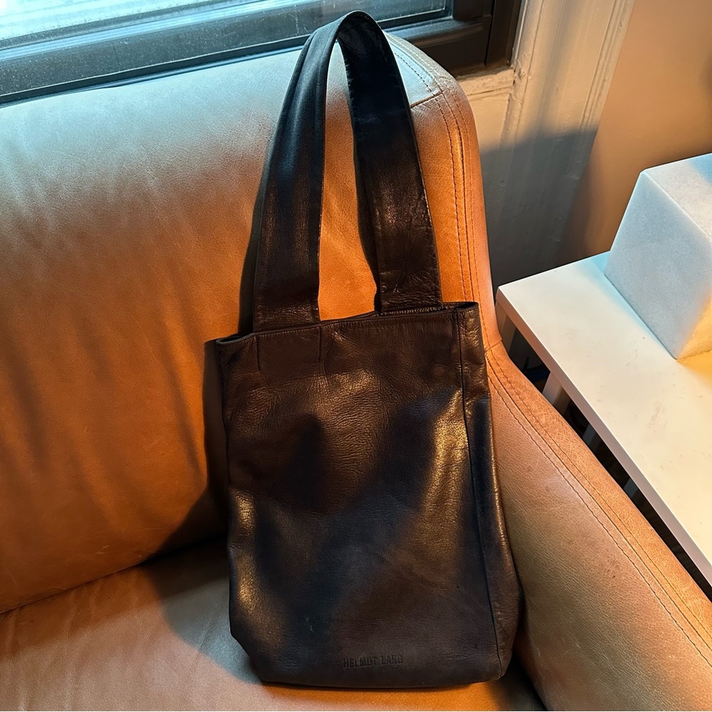 Vintage Helmut Lang Archive black leather asymmetrical one strap bag - Picture 6 of 11